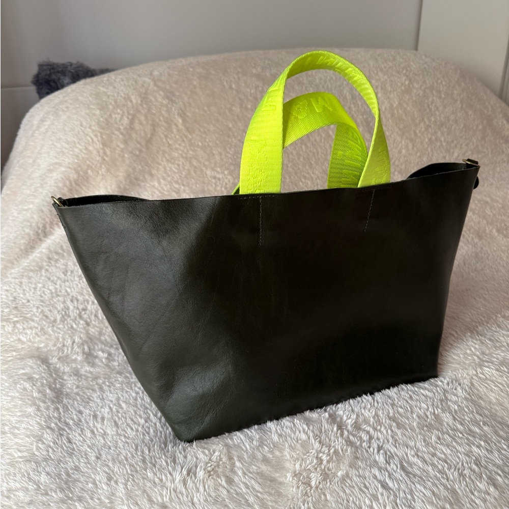 Clare V Dark Green and Neon Green Tote Bag